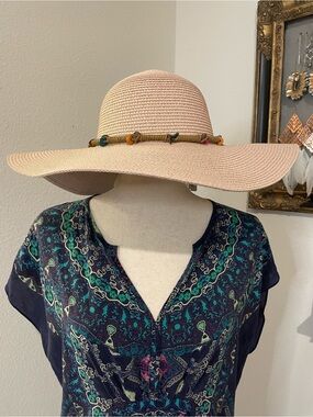 Straw Wide-Brim Sun Hat with Decorative Rope Band - Pink
